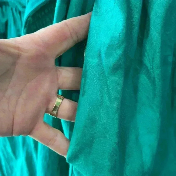 Lord & Taylor 1980’s fit n flare brocade vintage green dress with pockets-L - Picture 10 of 12